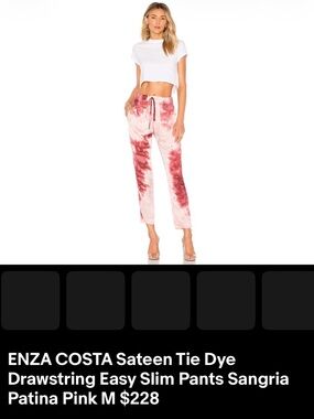 Enza Costa Sateen Pant - Sangria and Patina Pink Tie-Dye Drawstring